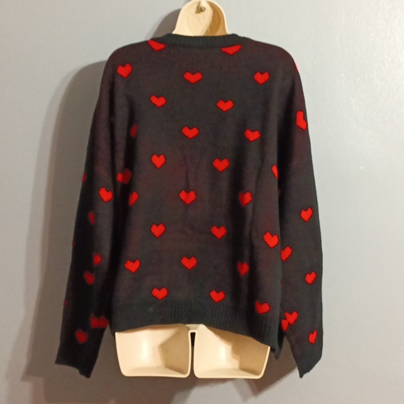 Shein Plus black with red ♥️ heart pattern drop shoulder duster cardigan 3xl - Picture 16 of 17